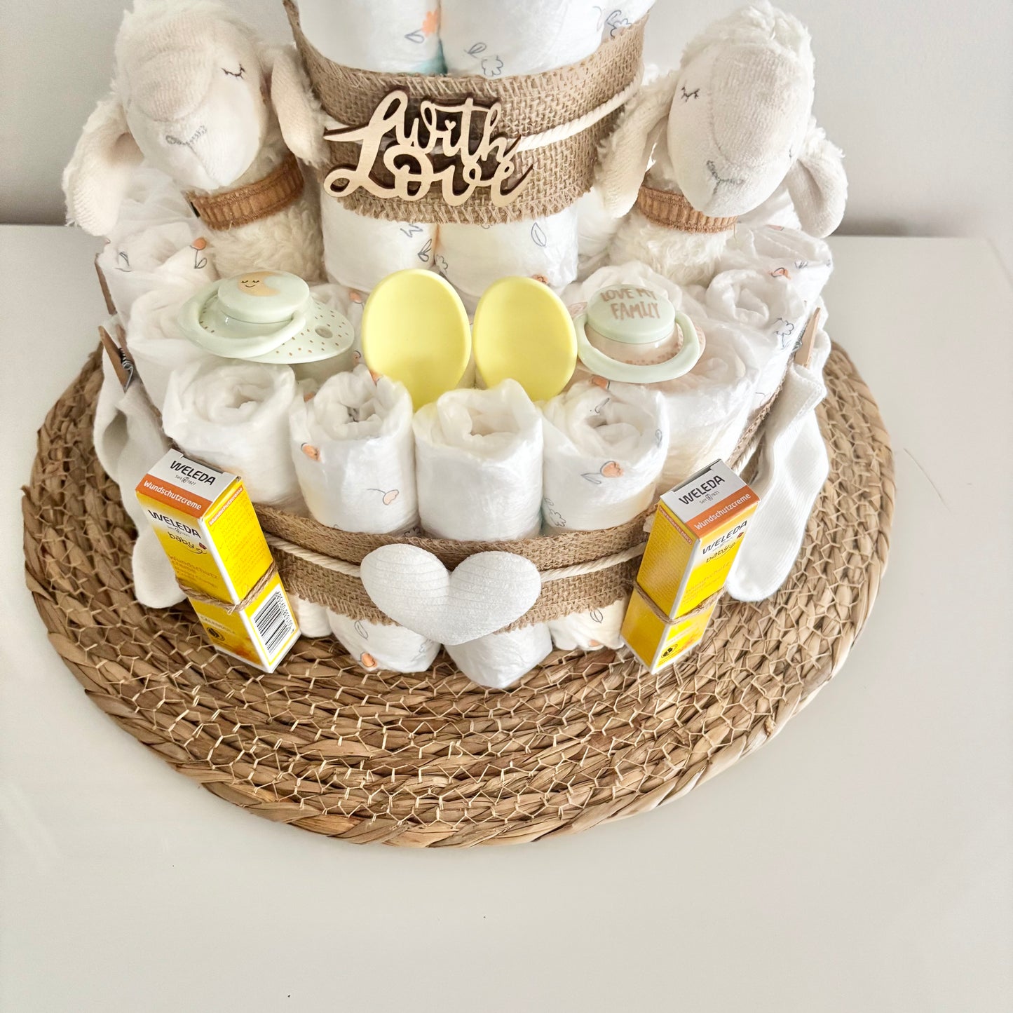 Windeltorte für Zwillinge, für Junge und Mädchen, 42 Windeln, personalisierbar