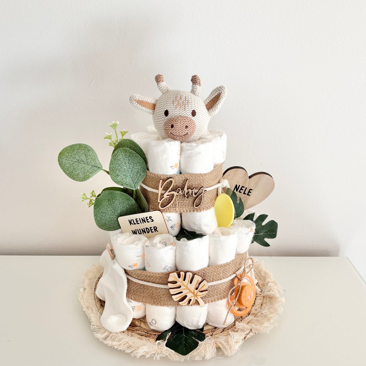 Windeltorte Giraffe, für Junge und Mädchen, 25 Windeln, personalisierbar