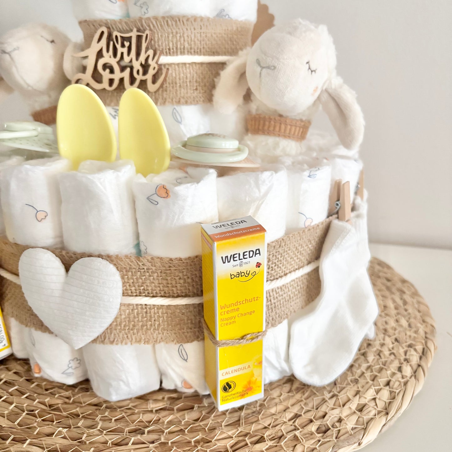 Windeltorte für Zwillinge, für Junge und Mädchen, 42 Windeln, personalisierbar