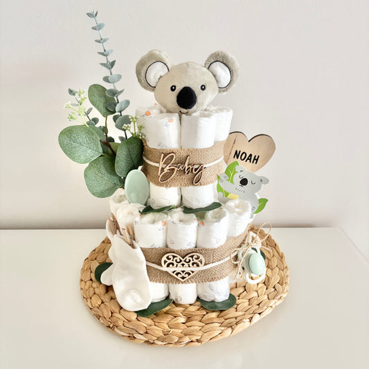 Windeltorte kleiner Koala, für Jungen und Mädchen, 25 Windeln, personalisierbar