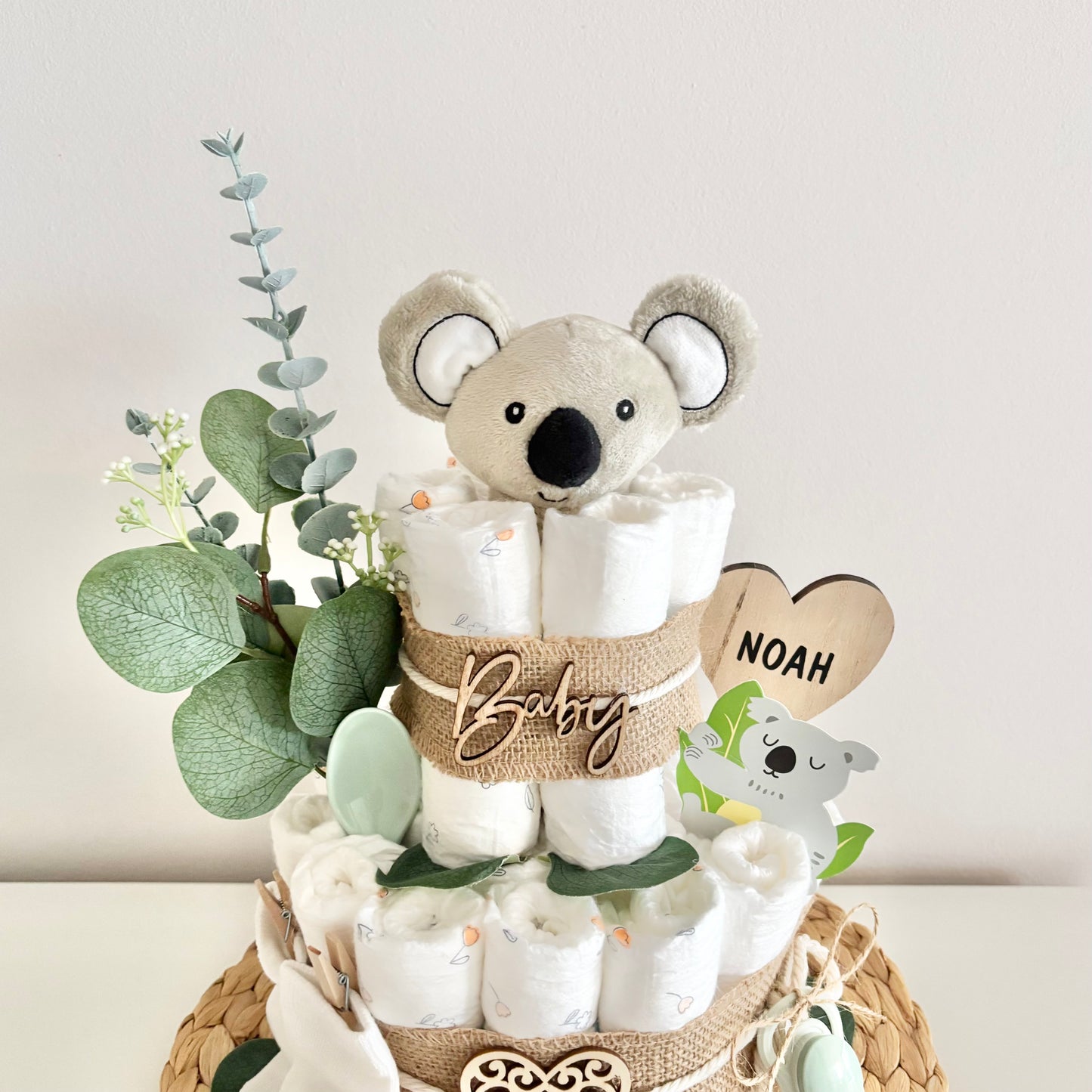 Windeltorte kleiner Koala, für Jungen und Mädchen, 25 Windeln, personalisierbar