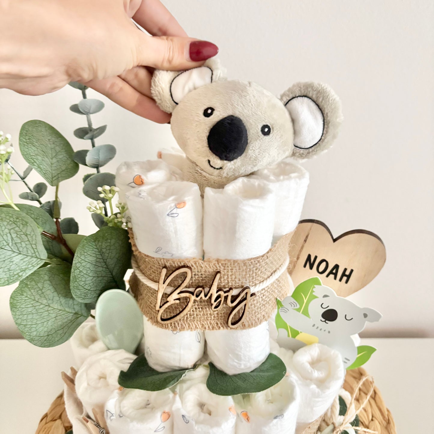 Windeltorte kleiner Koala, für Jungen und Mädchen, 25 Windeln, personalisierbar