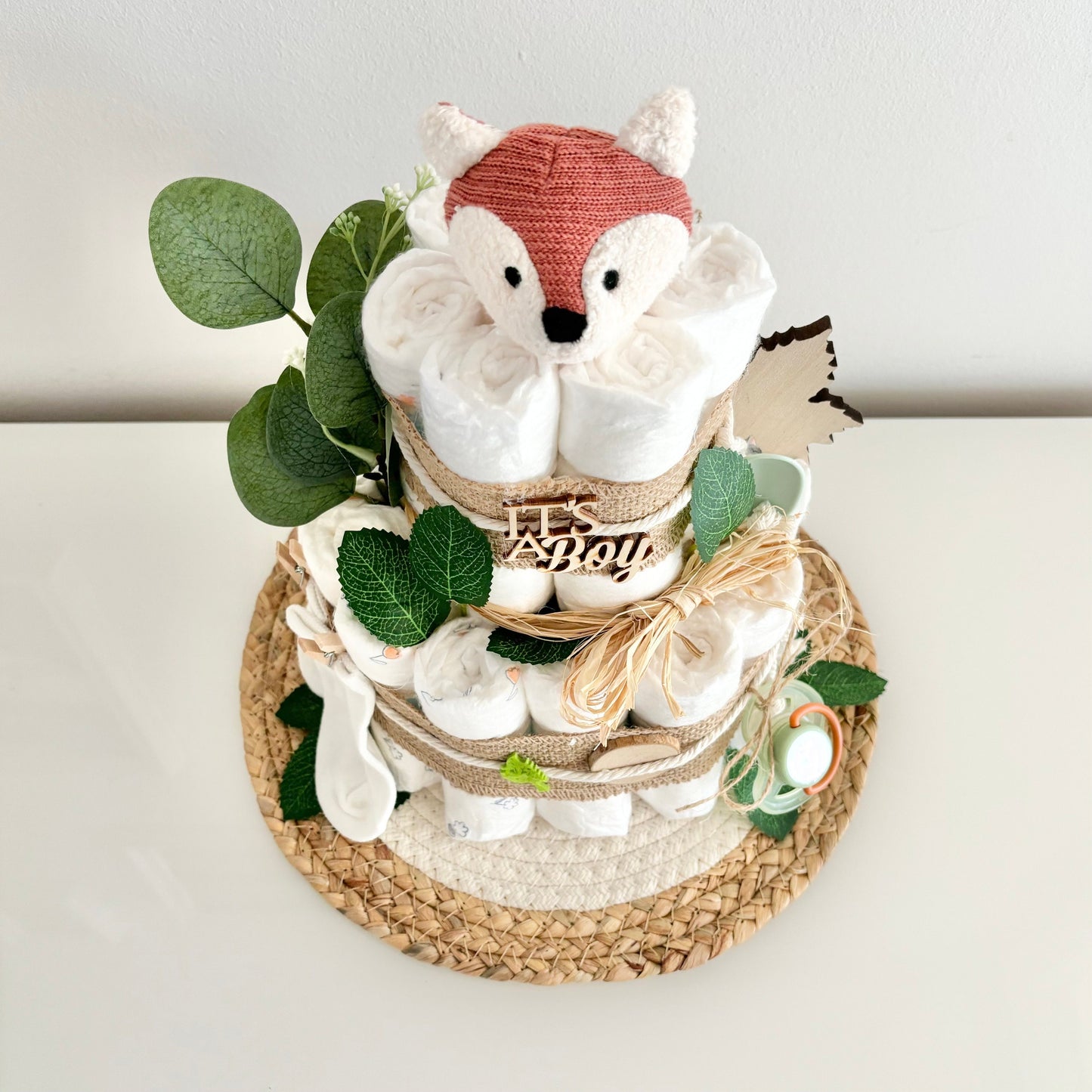 Windeltorte Fuchs, für Junge und Mädchen, 25 Windeln, personalisierbar