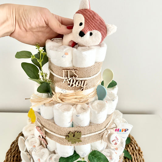 Deluxe Windeltorte Fuchs, für Jungen und Mädchen, 62 Windeln, personalisierbar (Kopie)
